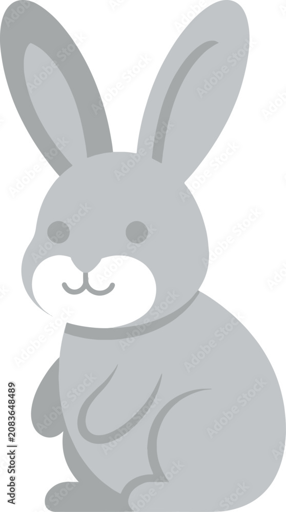 Fototapeta premium Gray Bunny Icon, Cartoon Rabbit Illustration, Vector Animal Character, Cute Easter Symbol