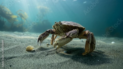 dungeness crab in its natural habitat on the pacific coast underwater close up at morning light video