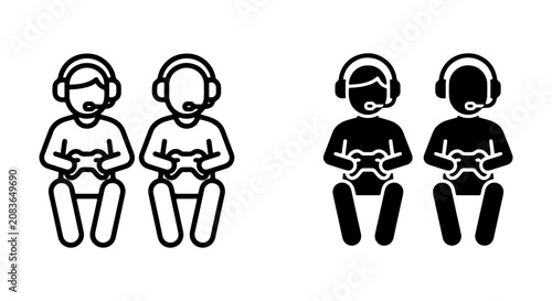 Tableau sur toile Two Person Gaming Icons, Duo Player Vector Graphics, Online Multiplayer Game Sym