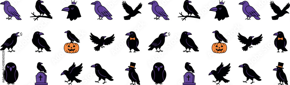 Obraz premium Halloween crow illustrations