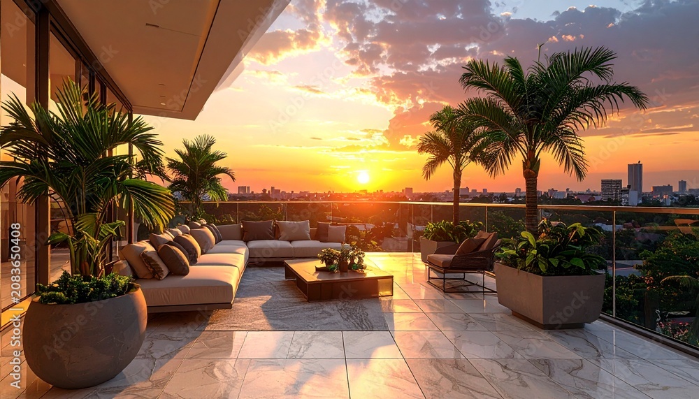 Fototapeta premium Luxury Rooftop Balcony Sunset