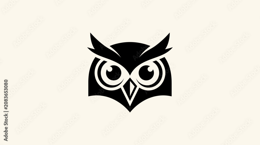 Fototapeta premium Stylized Black and White Owl Logo Design for Branding.