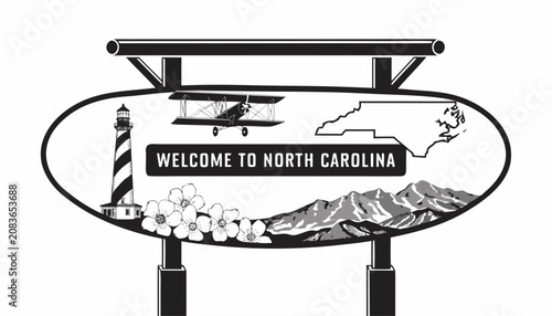 Fotografie Very beautiful black and white realistic vector of a classic roadside welcome si