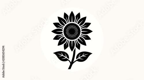 Stylized Black Sunflower Icon with Leaf Design.