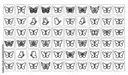 Editable Flying Butterfly Linear Icon Collection Vector Illustration