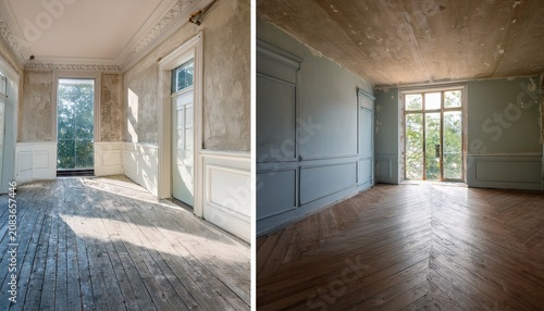 diptych diptych contrasting aged walls with fresh surfaces illustrating transformation through natural light real estate listings