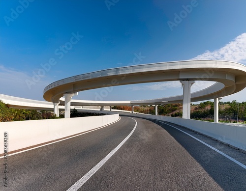 overpass modern highway overpass with smooth s curve architecture and clean minimalist lines in daylight real estate listings