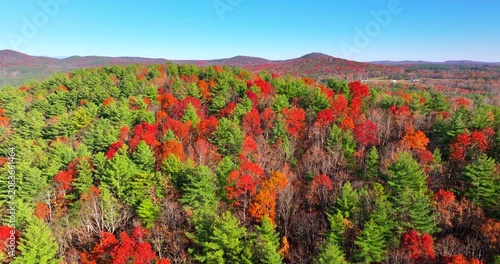 Fall season in Appalachian mountains with dense forest canopies. Colorful woodland landscape in autumn.