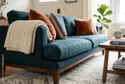 Fabric sofa in neutral living room