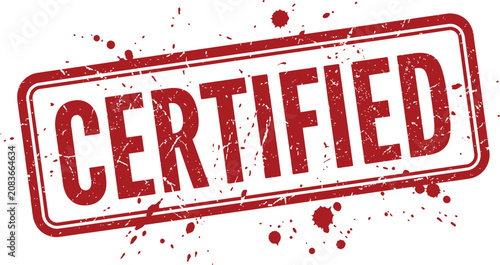 Фотография Certified stamp or badge with red ink splatters