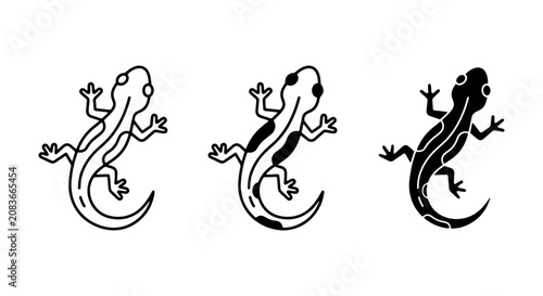 Foto Vector Lizard Icons Set: Black and White Reptile Graphics, Simple Salamander Ill