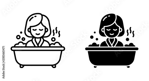 Photos Relaxation icons: woman in bubble bath, spa, self-care, hygiene, wellness, comfo