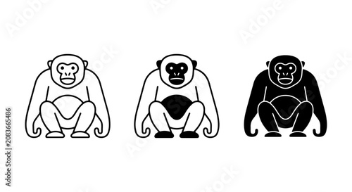 Photography Chimpanzee Icons Set, Primate Vector Graphics, Ape Symbol Collection, Animal Art