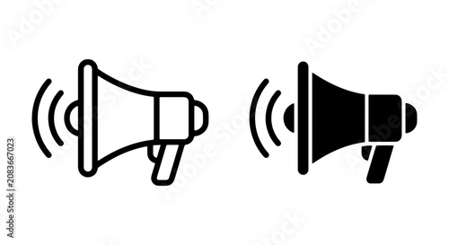 Megaphone Icon Set, Announcement Speaker Graphics, Alert Symbol Vector Art, Communication Loudspeaker Illustration