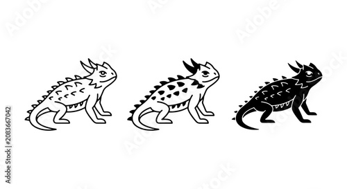 Horned Lizard Vector Icons, Reptile Illustrations, Desert Wildlife Graphics, Texas Horned Toad Art
