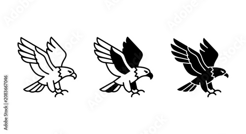 Eagle Icons Set: Outline, Silhouette, and Filled Vector Graphics for Wildlife and Freedom Themes
