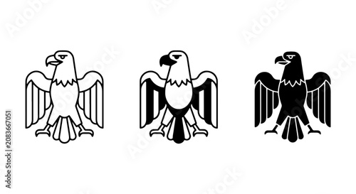 Eagle Icons Set: Majestic Bird Emblems in Outline, Filled, and Silhouette Vector Graphics for Heraldry and Branding