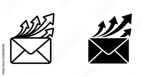 Email Marketing Icons, Mail Envelope with Arrows, Digital Communication Vector Set, Newsletter Growth Graphics