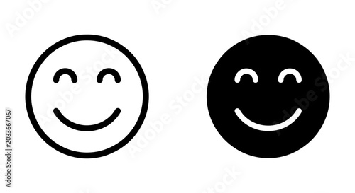 Simple Smiley Face Icons, Black and White, Vector Graphics for Emotions and Feedback, Happy Symbols
