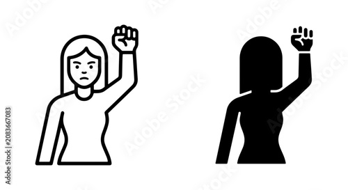 Female Power Icon Set, Woman Raised Fist Vector Graphics, Protest Symbol, Activism Silhouette, Empowerment Illustration
