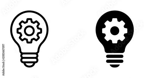 Lightbulb Gear Icons: Innovation, Ideas, Solutions, Engineering. Set of 2 vector graphics.