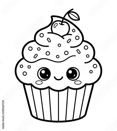 Foto Cute kawaii cupcake illustration with cherry on top sprinkles illustration color