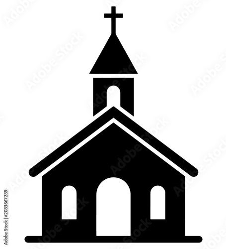 Obraz na płótnie Black and white icon of a christian church building with cross building christia