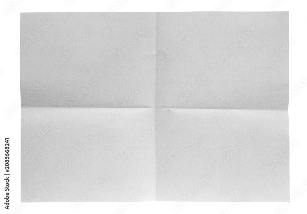 Fototapeta premium New, blank, folded paper sheet isolated on white background and texture, clipping path, design element 