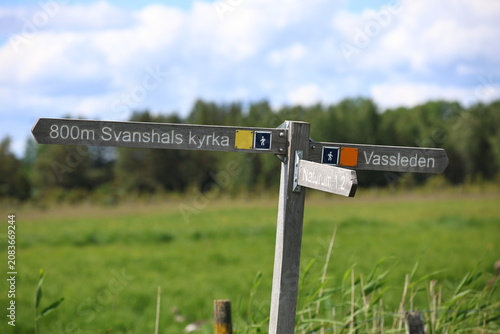Beautiful scenic view of Sweden landscape with traditional red houses