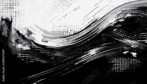 black and white abstract halftone texture with grunge brush strokes artistic distressed pattern modern digital art background creative textured composition contemporary design