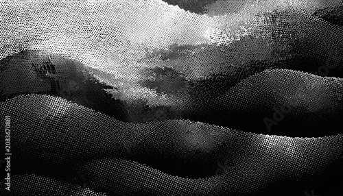 black and white abstract halftone texture with grunge brush strokes gradient dots and artistic distressed pattern modern digital art background creative textured contemporary design