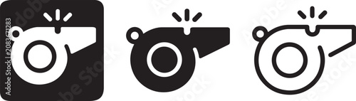 Sports whistle icon set for referee or coach.
