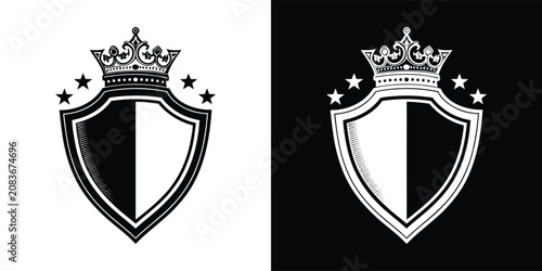 Картината върху платно Detailed heraldic shield emblem featuring a royal crown and stars