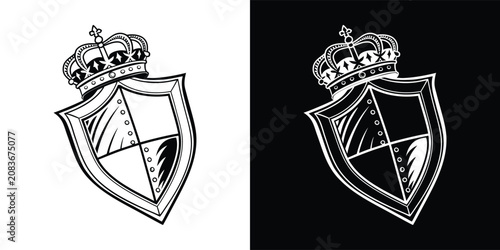 Foto Detailed black and white line art of a royal shield