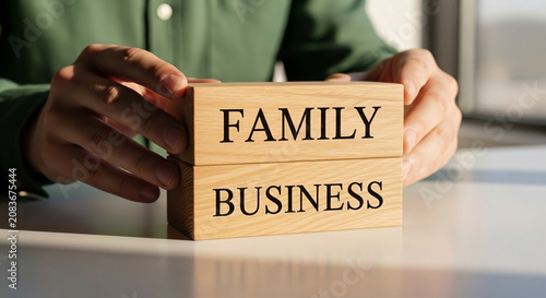 Family Business Concept Wooden Blocks Held By Male Hands
