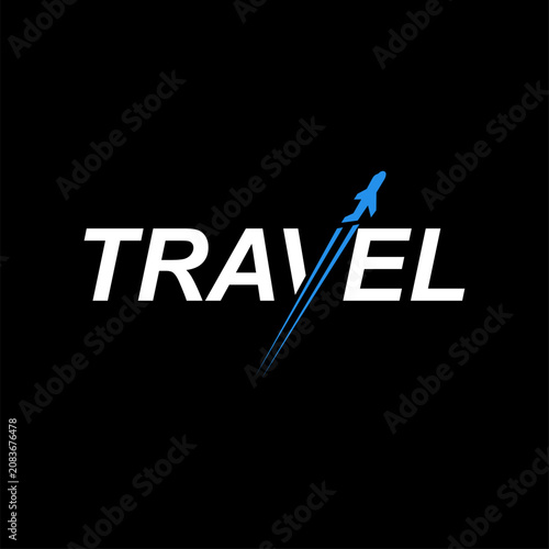 Word mark lettering travel with airplane aircraft jet for flight transportation logo design