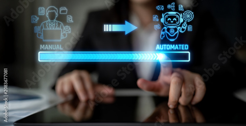 Foto Transition from Manual to Automated Processes in Business Workflow with Digital Transformation and Technology Integration
