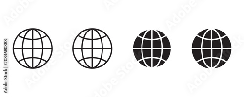 Collection of globe icons representing earth and global network connections.
