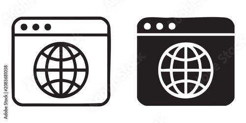 Web browser screen with globe symbol and navigation icons for internet access.