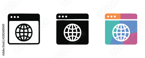 Web browser interface with globe icon and colorful abstract background.