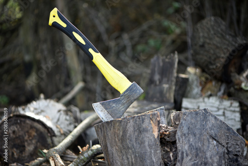 Fotografía an axe in a stump