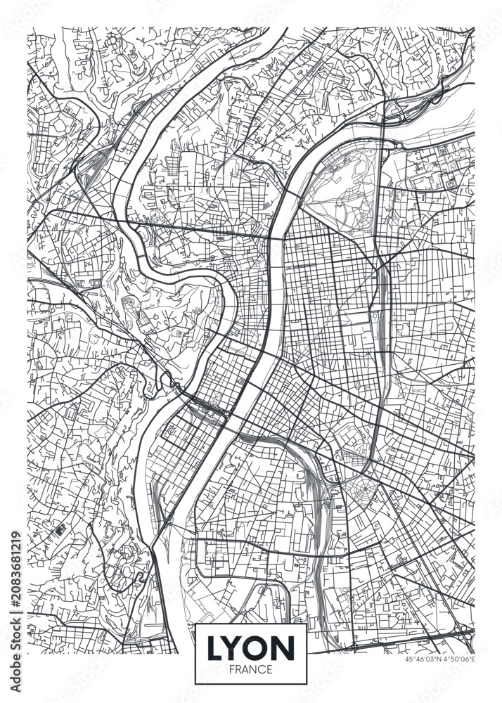 Fototapeta premium City map Lyon is a city in France, detailed urban planning travel vector poster design