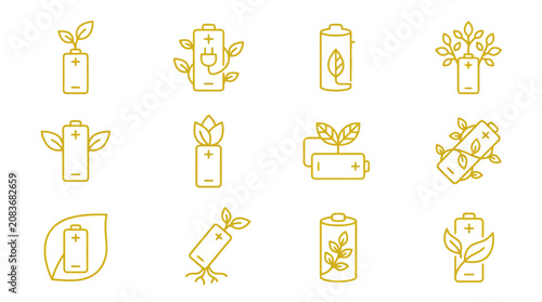 Quadro su tela Yellow eco battery and green energy storage icons.