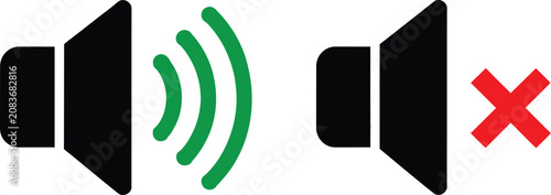 Bild auf Leinwand Volume speaker icons with black sound and mute symbols for audio controls, user interface, vector, designs