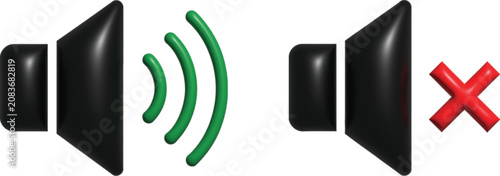 Foto Volume speaker icon collection featuring black sound, mute, and audio control symbols for digital interfaces, vector, designs