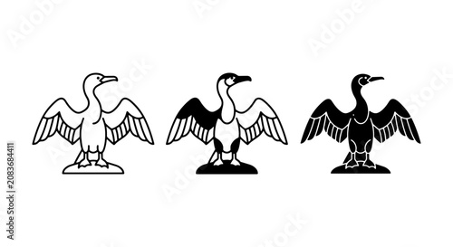 Foto Cormorant Bird Icons, Vector Silhouettes of Seabirds, Nautical Wildlife Graphics