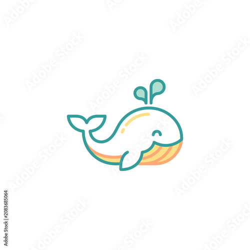 Tableau sur toile Cute cartoon whale spouting water happy ocean creature illustration