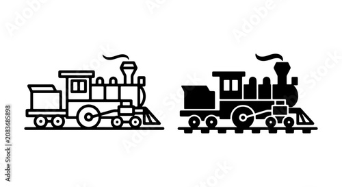 Fotografie Vintage Steam Locomotive Icons, Retro Train Silhouettes, Classic Engine Vector A