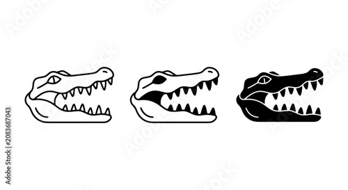 Alligator Skull Icons, Reptile Head Vector Graphics, Dangerous Animal Silhouette Set, Wildlife Illustration Elements