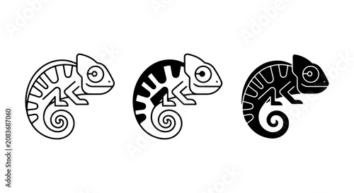 Chameleon Icon Set: Outline, Filled, Silhouette Vector Graphics for Wildlife and Nature Designs